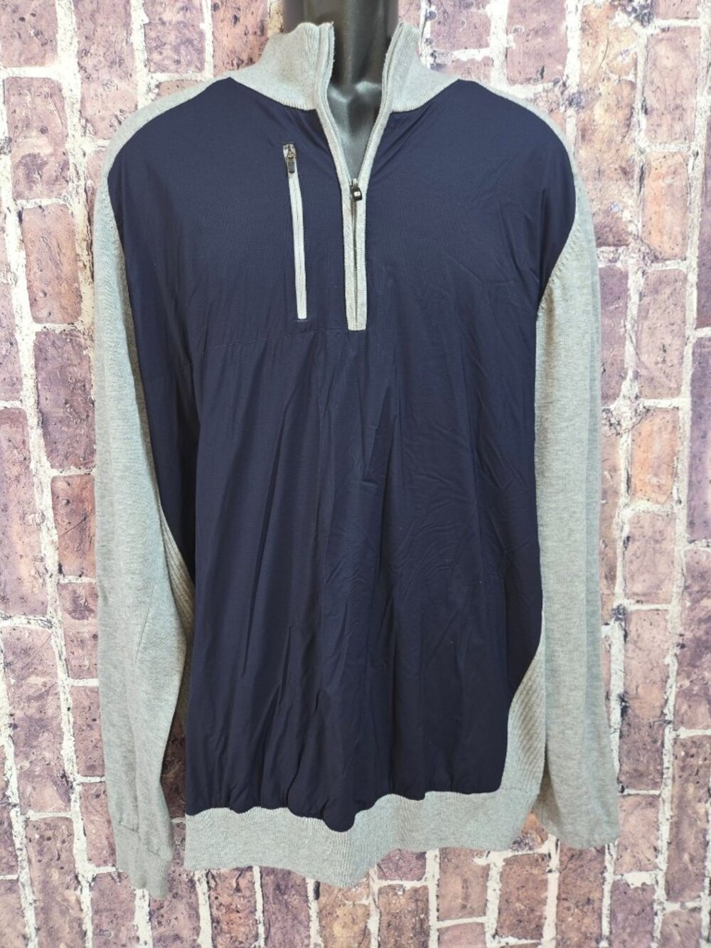 FootJoy Mens 2XL Navy & Gray Quarter-Zip Jacket With Ribbed Collar And Cuffs